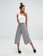 Monki Tie Waist Gingham Print Pants - Black