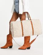 Asos Design Borg Holdall In Beige And Tan Mix-neutral