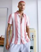 Bershka Jersey Vertical Stripe Shirt In Pink