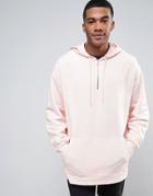Asos Oversized Longline Half Zip Hoodie With Side Zips - Pink