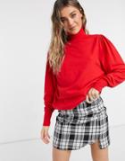 Asos Design Roll Neck Sweater With Open Back In Red