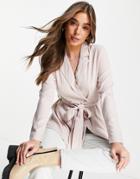 Lola May Tie Front Blazer In Beige Stripe - Part Of A Set-neutral