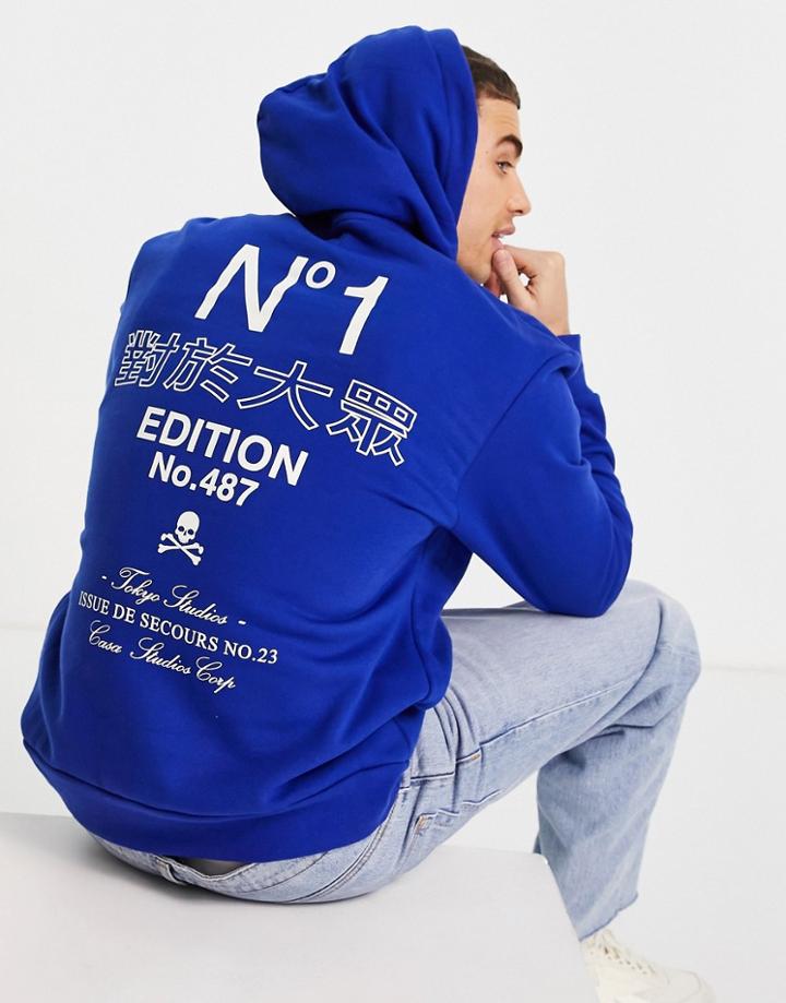 River Island Hoodie With Back Print In Blue-blues