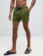 Asos Swim Shorts In Khaki Short Length - Green