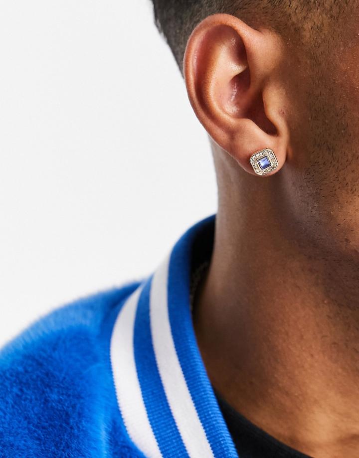 Wftw Blue Stone Stud Earrings In Gold