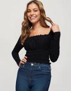 Miss Selfridge Shirred Square Neck Blouse In Black