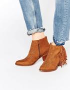 Miss Kg Simone Tan Fringed Cowboy Boots - Tan
