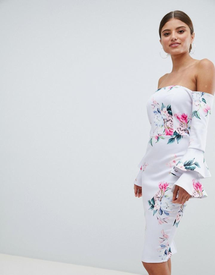 Jessica Wright Bardot Long Sleeve Bodycon Dress - White