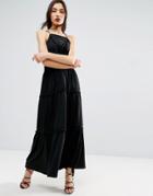 Asos Maxi Dress With Lace Inserts & Pom Poms - Black