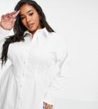 Asos Design Curve Long Line Shirt With Corset Waist In White