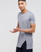 Asos Super Longline T-shirt In Space Dye With Angled Split Hem - Gray
