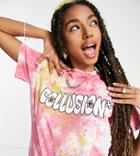 Collusion Tie Dye Branded Print Boxy T-shirt In Multi