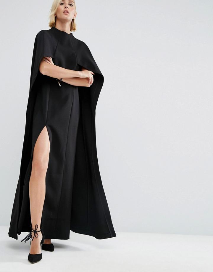 Asos White Maxi Dress With Cape Detail - Black