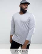 Asos Plus T-shirt With 3/4 Length Sleeves In Gray - Gray