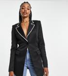 Asos Design Tall Diamonte Lapel Structured Blazer In Black