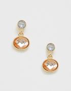 Asos Design Earrings With Pink Crystal Drop In Gold Tone