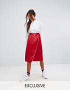 Monki Asymmetric Contrast Midi Skirt - Red