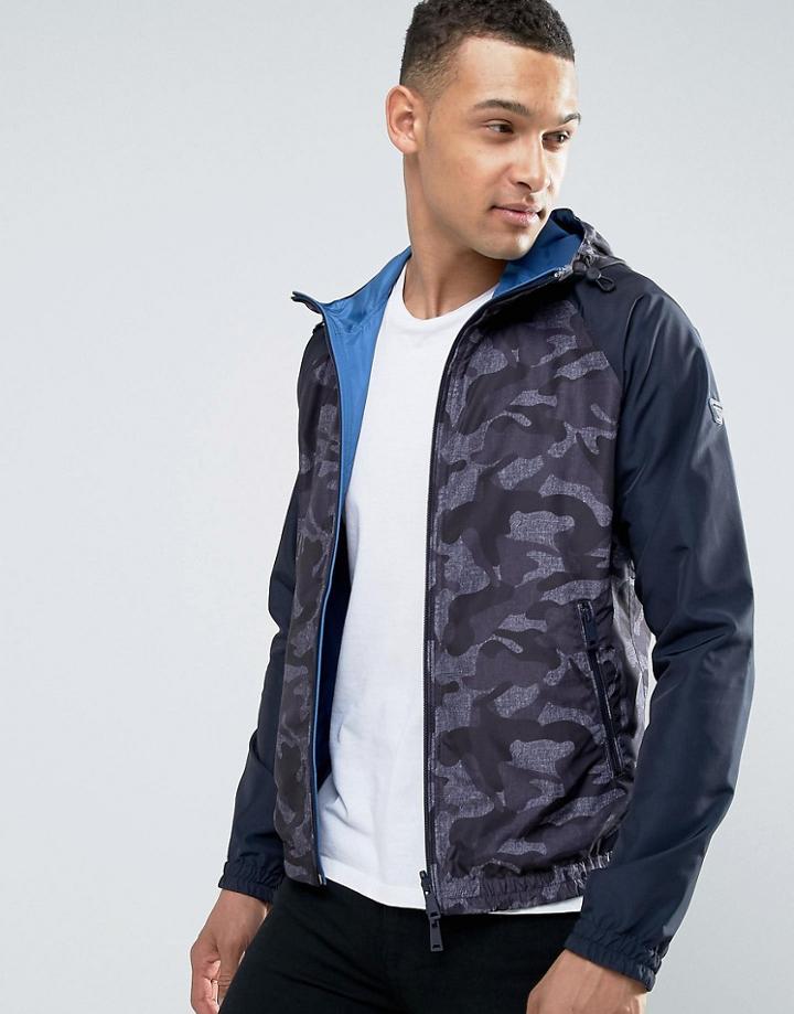 Armani Jeans Hooded Camo Jacket In Blue - Blue