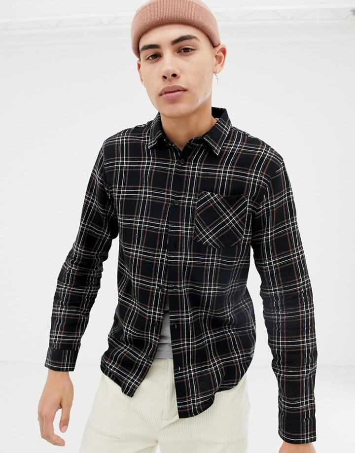 D-struct French Placket Minimal Cut Printed Check Flannel Shirt - Orange