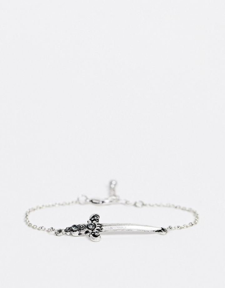 Asos Design Bracelet With Ornate Sword Charm In Silver Tone