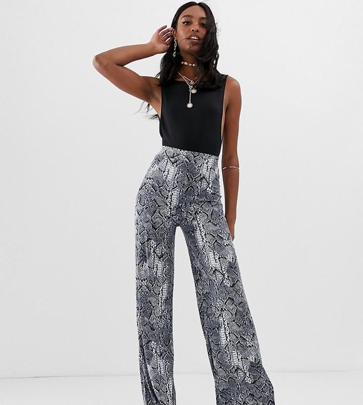 Asos Design Tall Wide Leg Pants In Snake Print-multi