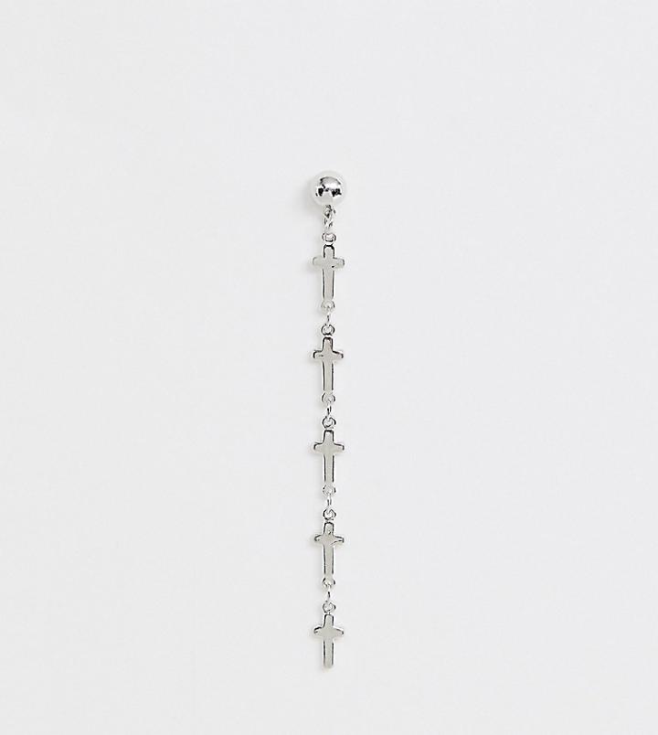 Designb Stud Dangle Earring With Cross Detail In Silver