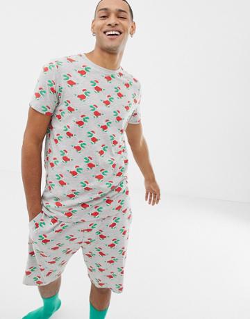 Asos Design Holidays Pyjama Top In Holidays Dinosaur Print - Red