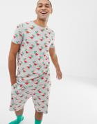 Asos Design Holidays Pyjama Top In Holidays Dinosaur Print - Red