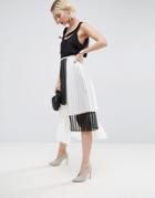 Asos White Multi Layer Pleated Midi Skirt - Multi