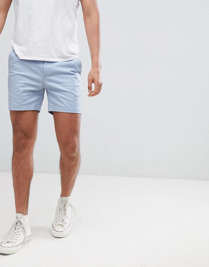 Asos Design Skinny Shorter Chino Shorts In Dusky Blue - Blue