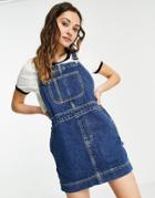 Topshop Carpenter Recycled Cotton Blend Denim Mini Dress In Mid Blue-blues