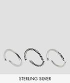 Asos Sterling Silver Pack Of 3 Fine Twist And Plain Rings - Silver