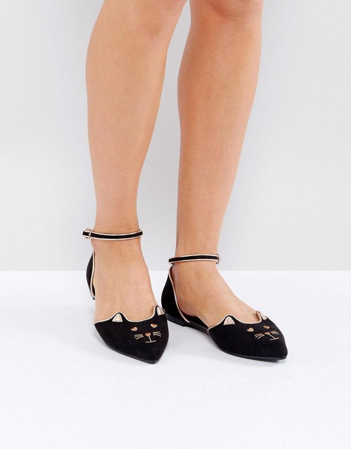 Asos Lexus Cat Pointed Ballet Flats - Black