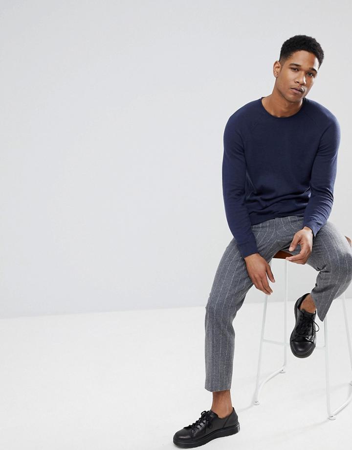 Burton Menswear Crew Neck Sweater In Navy - Navy