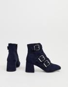 New Look Buckle Heeled Boot In Navy - Navy