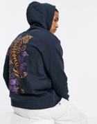 Selected Homme Organic Cotton Blend Oversized Hoodie With Tiger Back Print In Navy-black