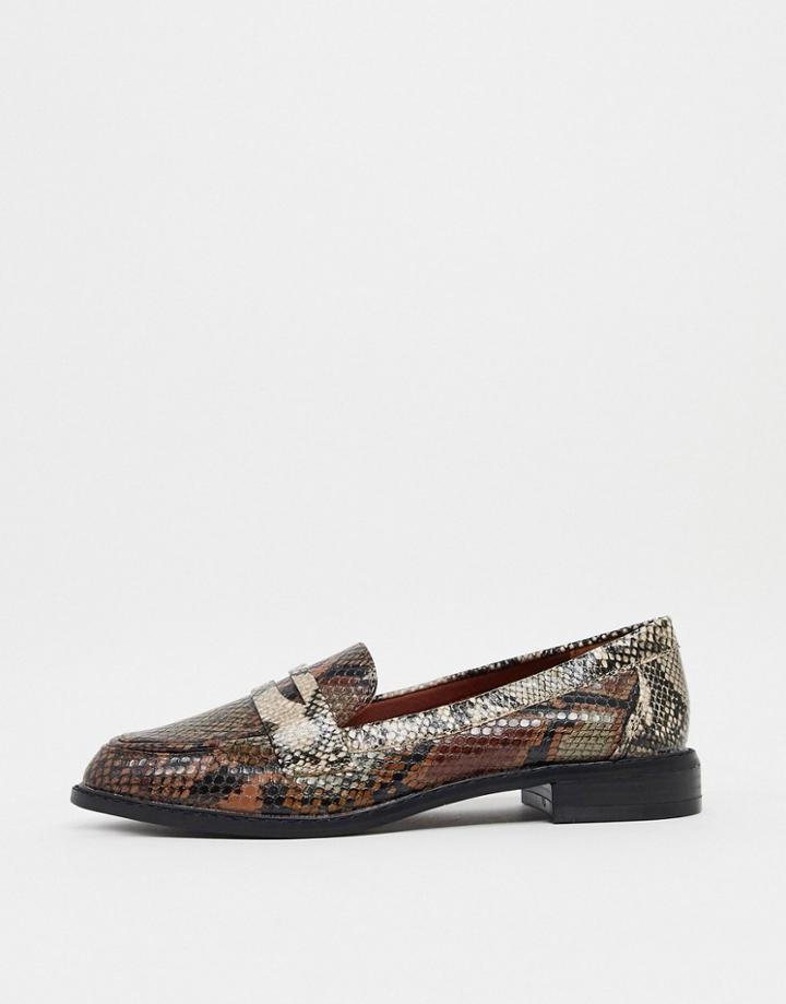 Asos Design Mail Loafers In Snake-brown