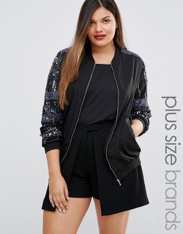 Lovedrobe Luxe All Over Embellished Bomber Jacket - Black