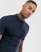 Asos Design Muscle Fit Jersey Polo In Navy