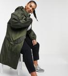 Asos Design Curve Rain Parka In Khaki-green