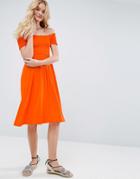 Asos Off Shoulder Midi Sundress With Shirring - Orange