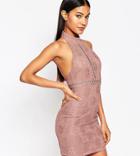 Naanaa Lace Pencil Dress With High Neck - Purple