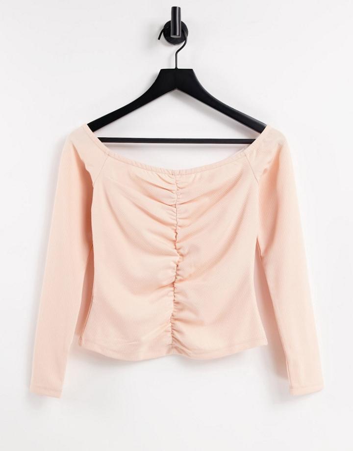 Vila Off Shoulder Ruched Front Top In Cream-white