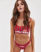 Ellesse High Leg Bikini Bottom In Red Stripe - Red
