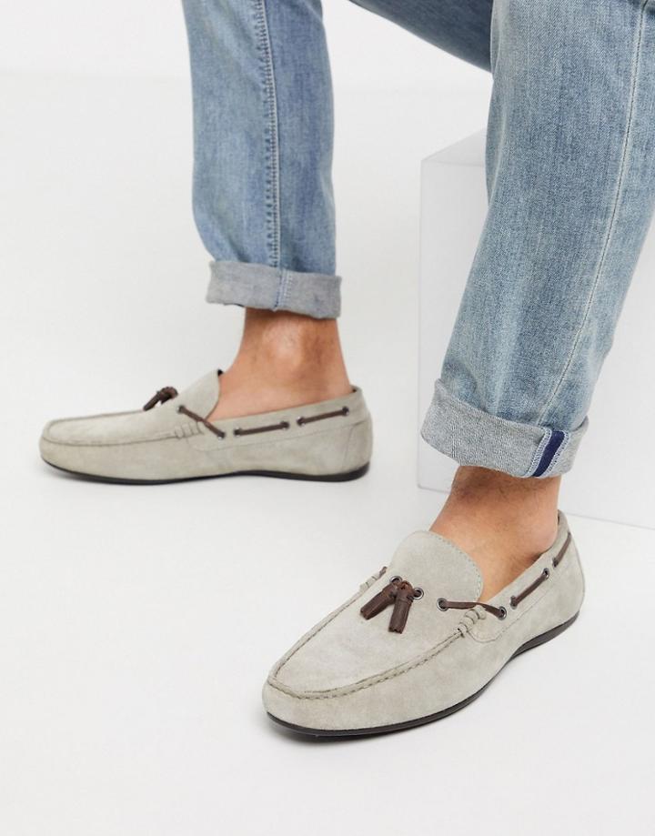 Asos Design Driving Shoes In Gray Suede With Lace Detail-grey