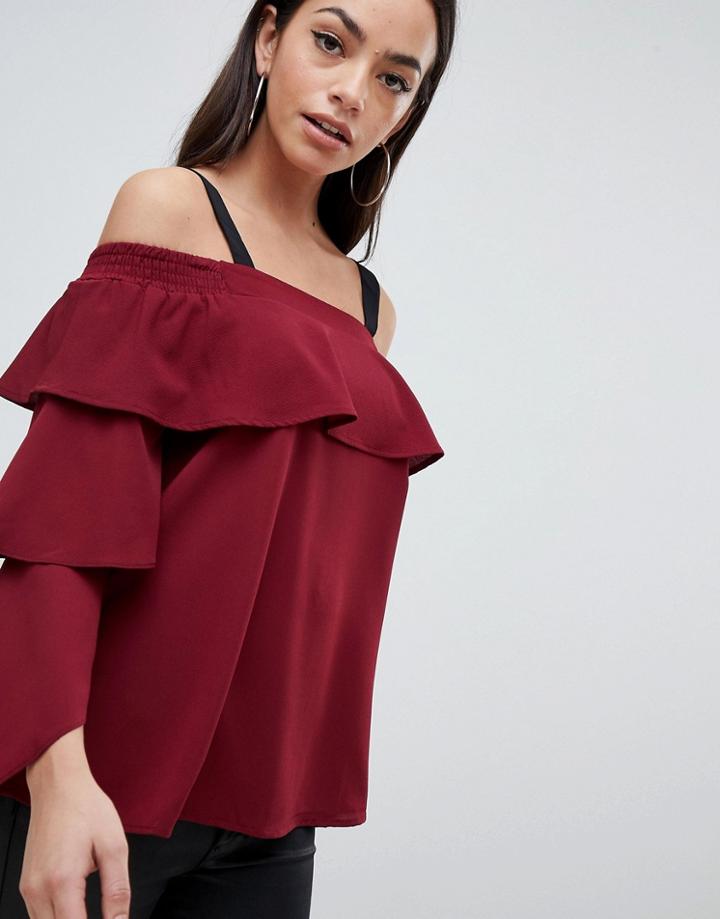 Ax Paris Ruffle Bardot Top - Purple