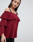 Ax Paris Ruffle Bardot Top - Purple