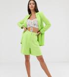 Asos Design Tall Linen Suit Mom Shorts In Lime Pop
