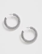 Asos Design Hoop Earrings In Pave And Silver Tone