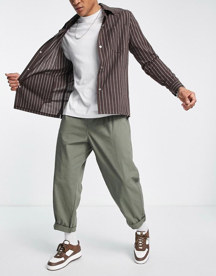 Dr Denim Aston Wide Tapered Pants In Khaki-green